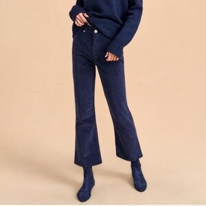 La Ligne Meredith High-Rise Cropped Flare Corduroy Pants in Navy Blue Size 27